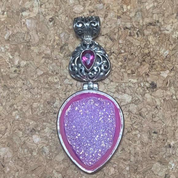 Pink Drusy/Pink Sapphire high quality Solid SS Stamped - Picture 3 of 8